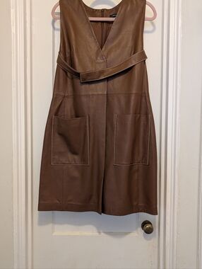 French Connection Chestnut Brown Leather Dress with Belt